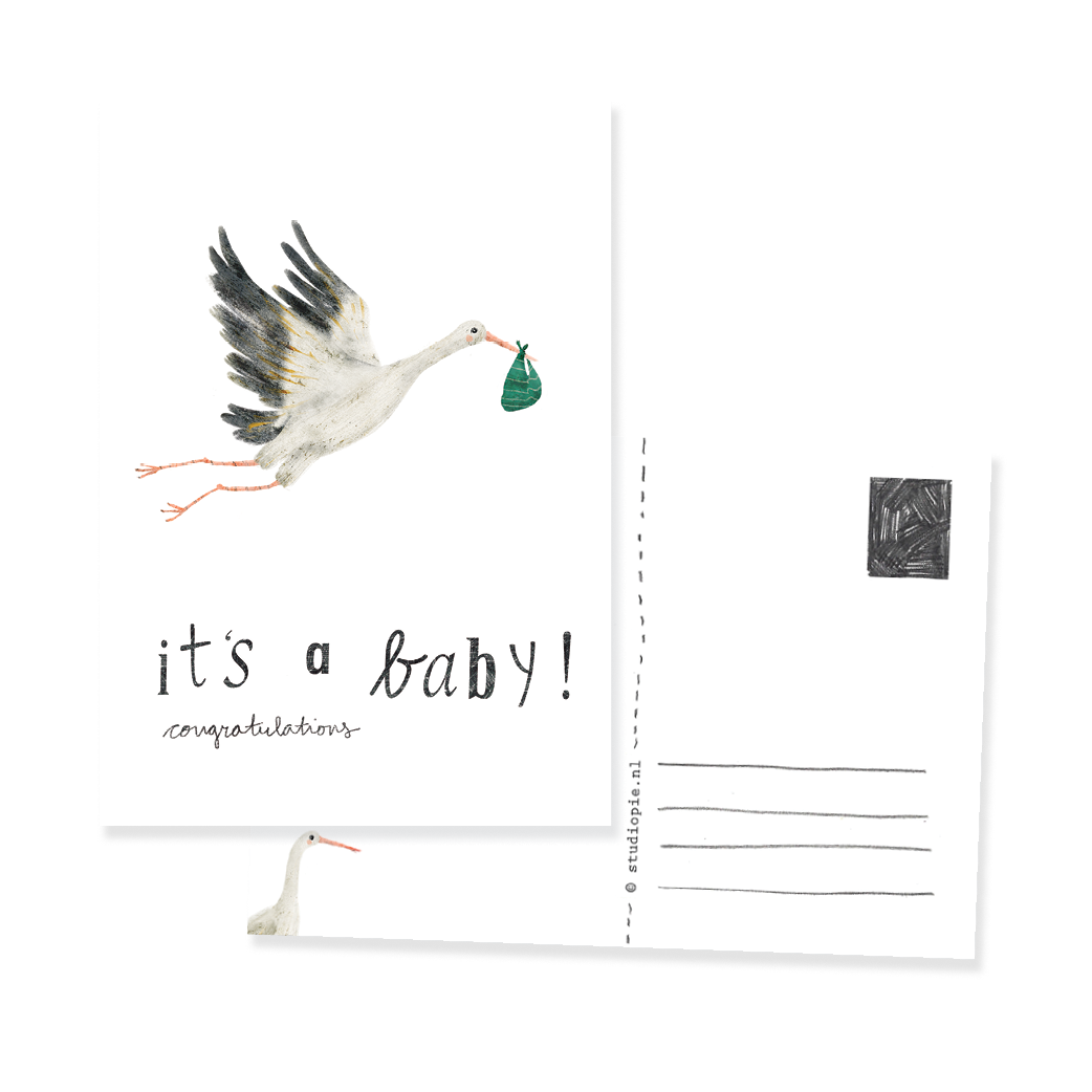 Ansichtkaart Ooievaar It's a baby! (B2B)