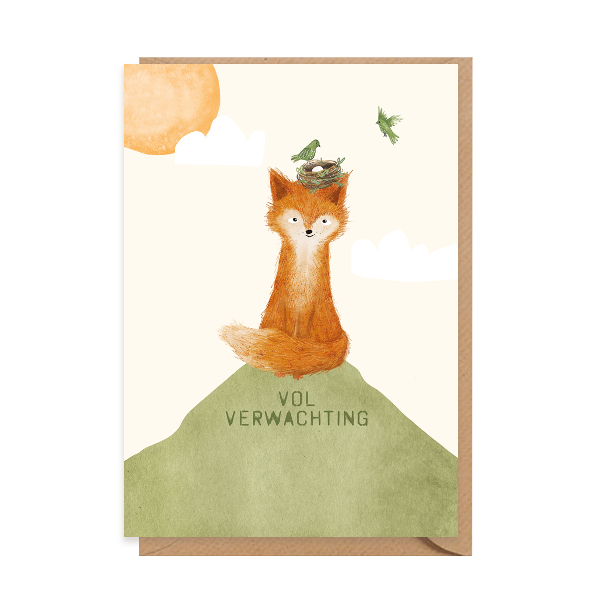 Wenskaartje Vosje met vogelnestje - zwanger