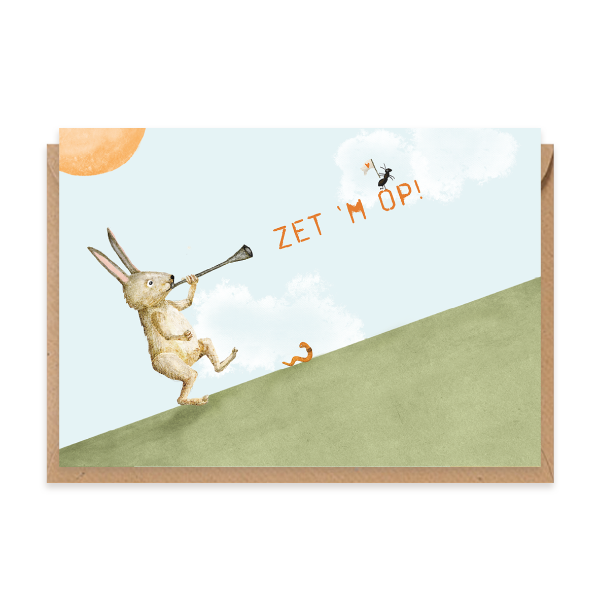Wenskaartje Zet 'm op - Haas met toeter