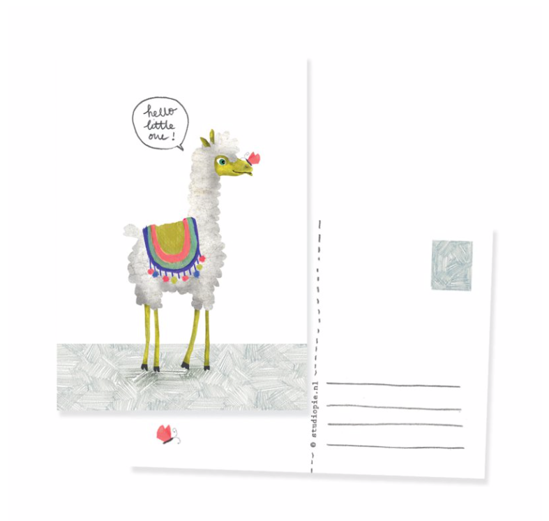 Ansichtkaart Alpaca: Hello little one!