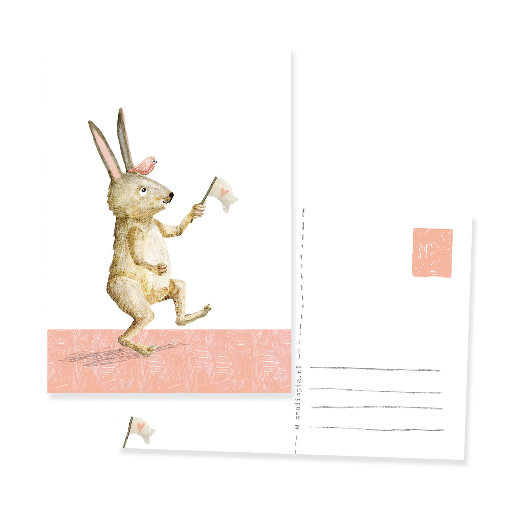 Ansichtkaart Gekke haas met vlag