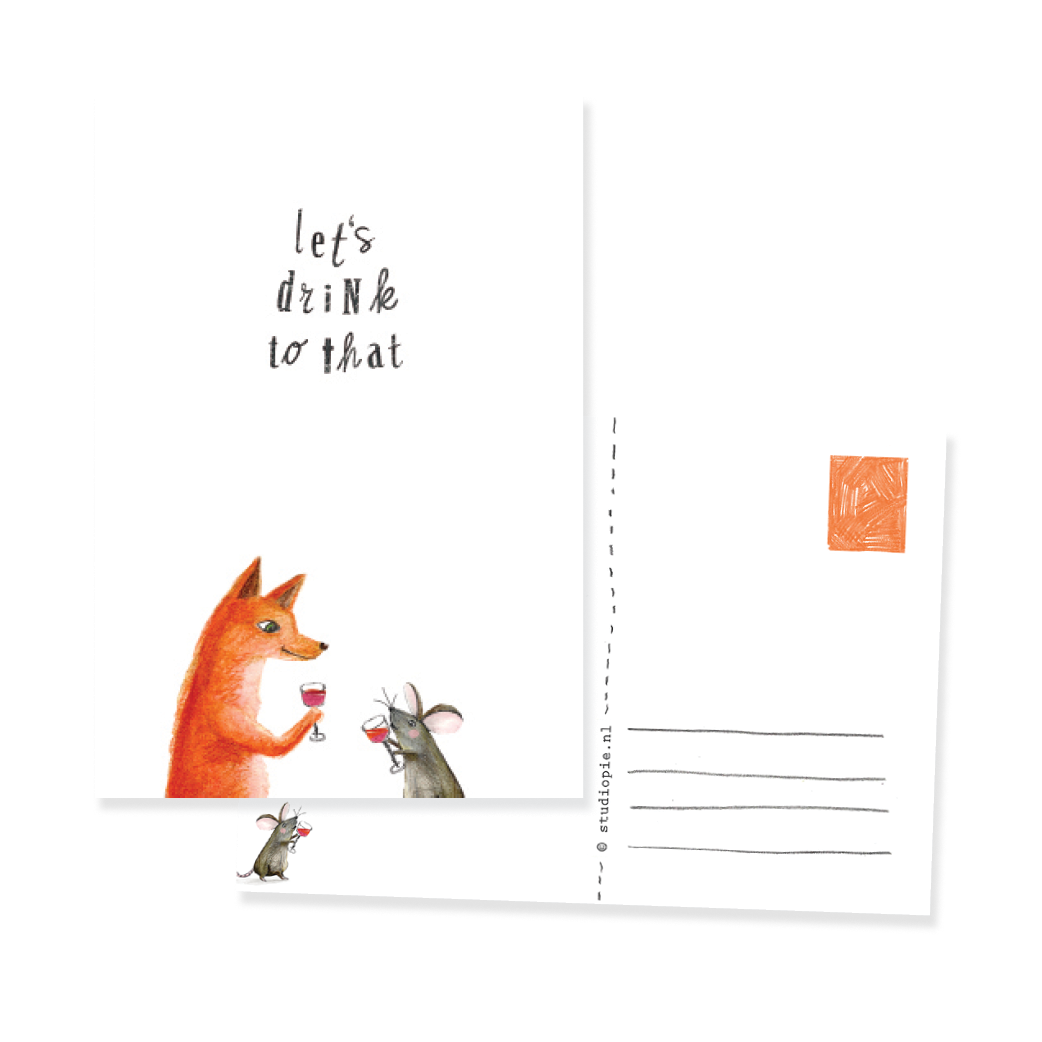Ansichtkaart Vos en muis Let's drink to that