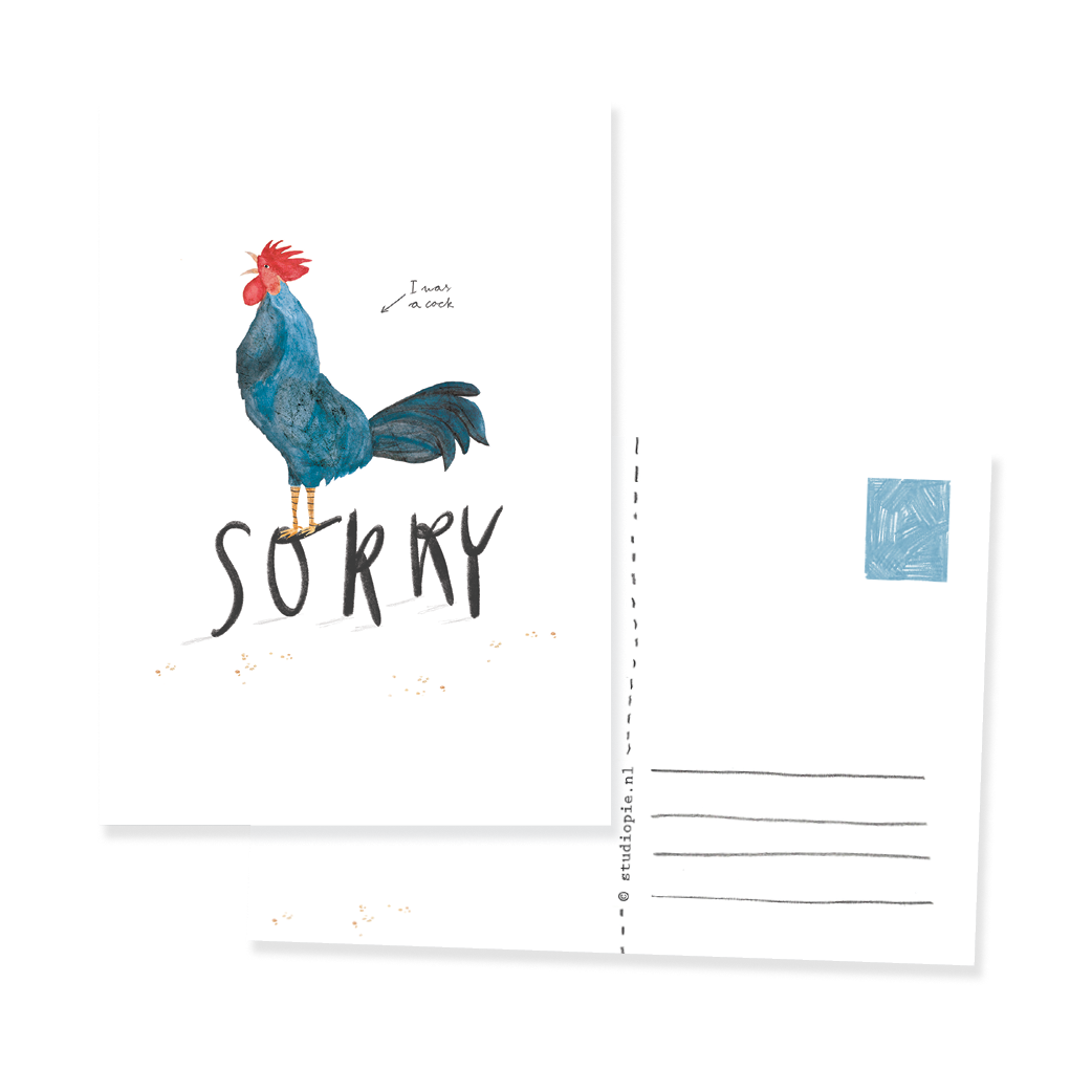 Ansichtkaart Sorry, I was a cock! Met haan