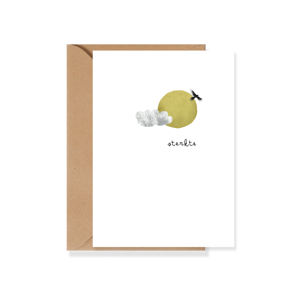 Kaartje condoleance Wolkje met vogel met envelop (B2B)