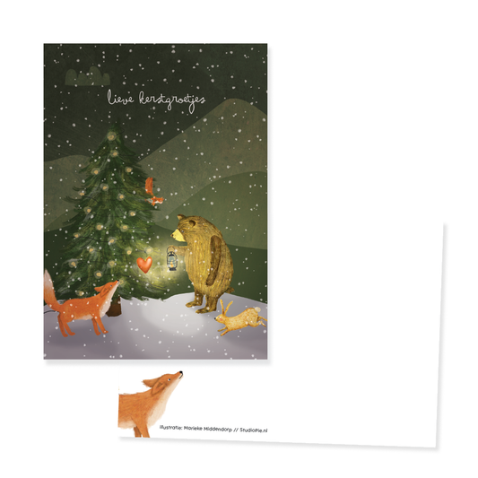 Kerstkaartje Tekening beer, licht en liefde - Stichting Hanne