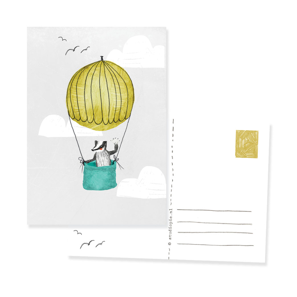 Ansichtkaart Das in luchtballon (B2B)
