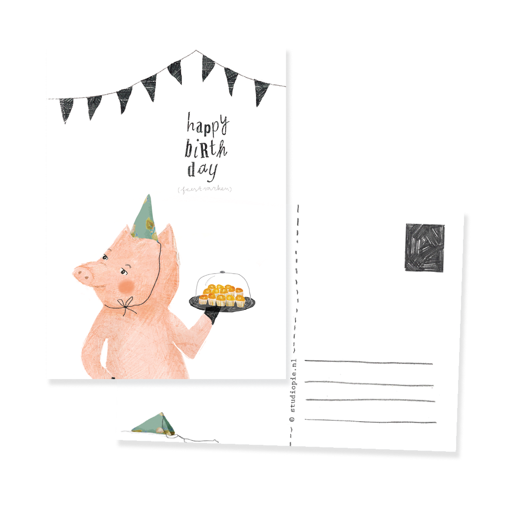 Ansichtkaart Verjaardag feestvarken (B2B)
