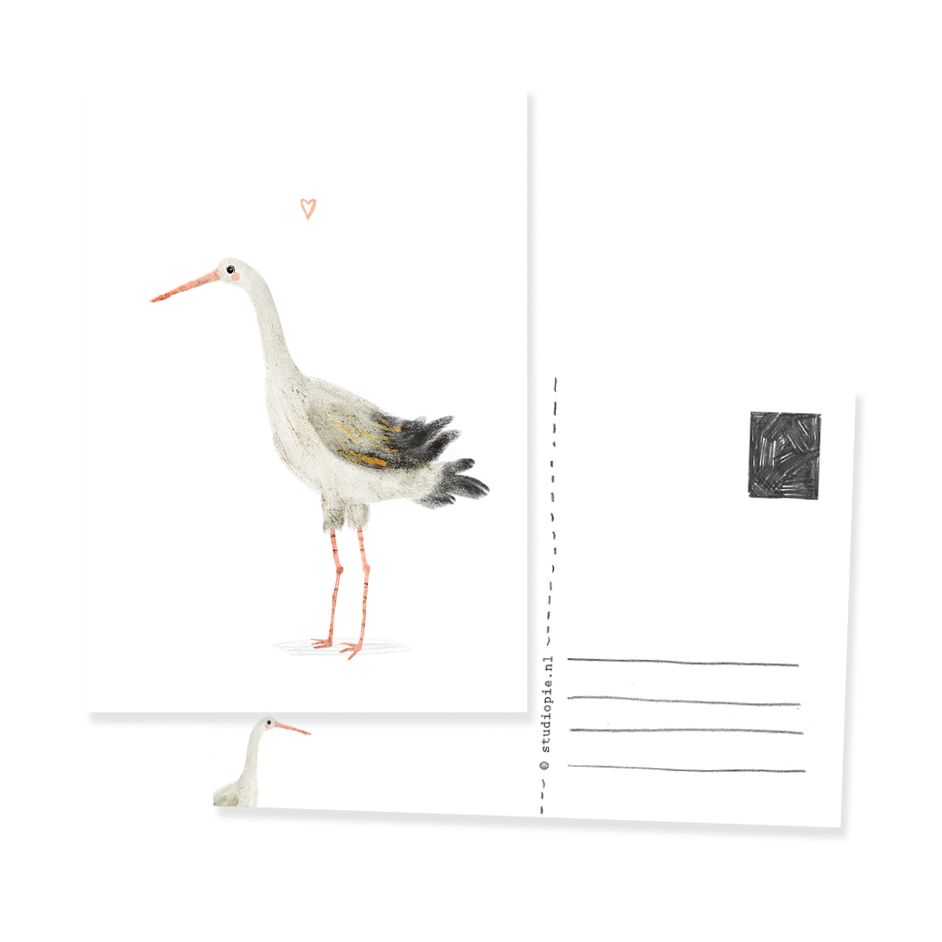 Ansichtkaartje Ooievaar met een hartje (B2B)