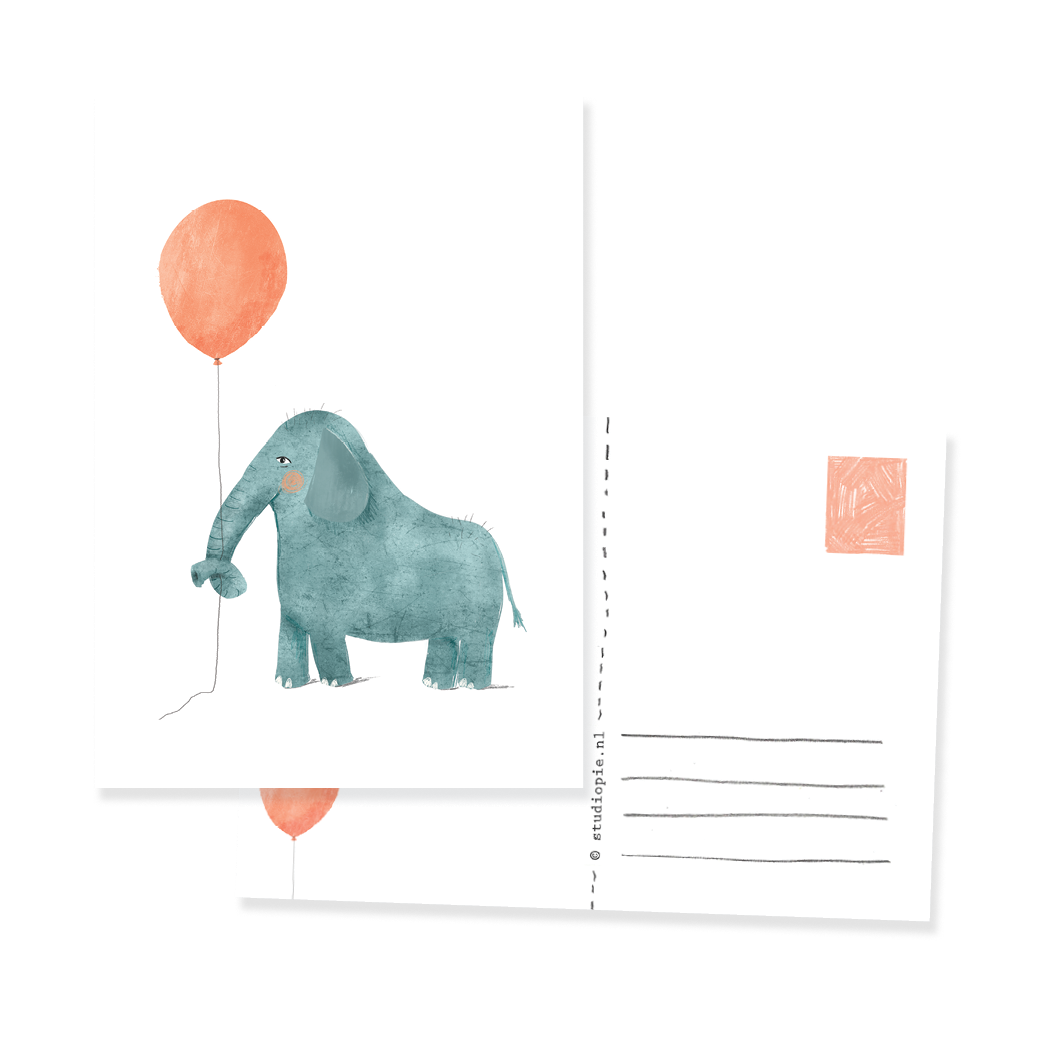 Ansichtkaart Olifant met ballon (B2B)