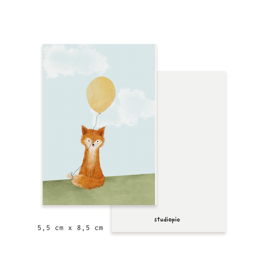Minikaartjes vosje met ballon- setje 5 stuks