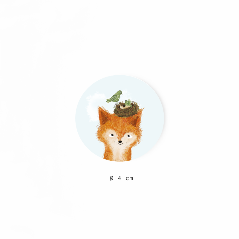 Ronde stickers vosje met vogelnest  -  8 stuks