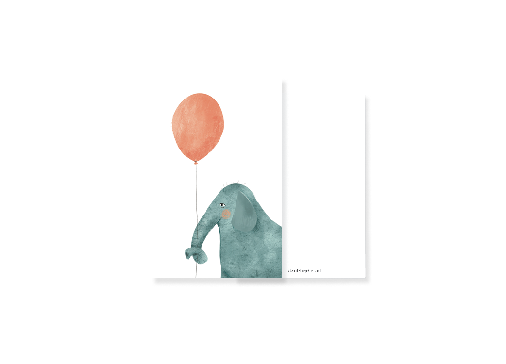 Minikaartjes olifant met ballon - setje 5 stuks