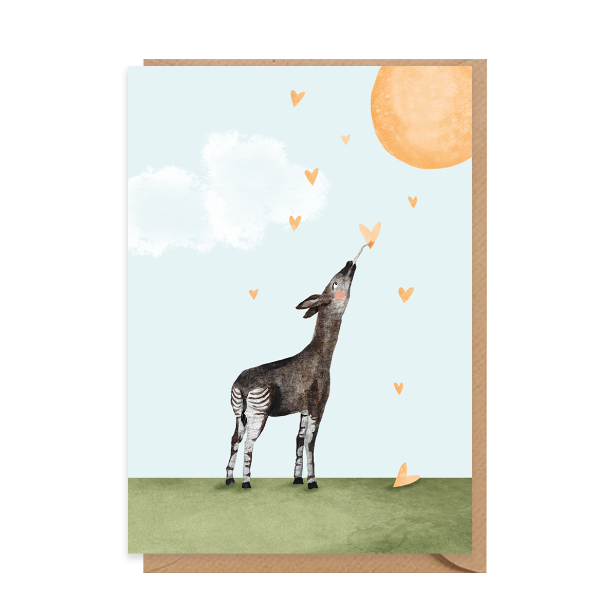 Wenskaartje Okapi met hartjes