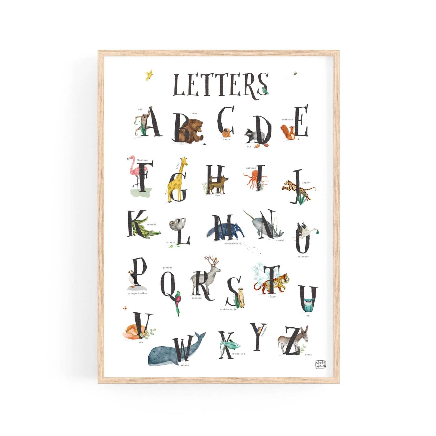 Set van 2 dierenalfabet posters Letters en Cijfers  A4